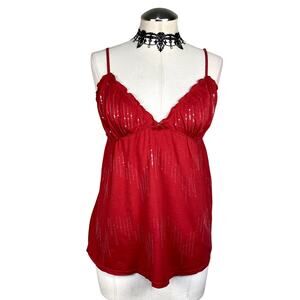 Vtg Y2K Victoria's Secret Sequin Bow Babydoll Top Red 2009 Coquette Mcbling XL